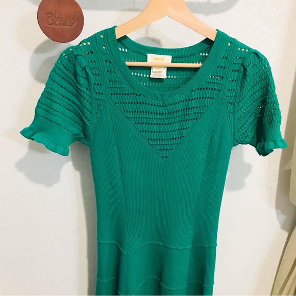 Anthropologie Maeve Promenade Pointelle Fit and Flare Knit Dress Green Size M - Picture 7 of 14